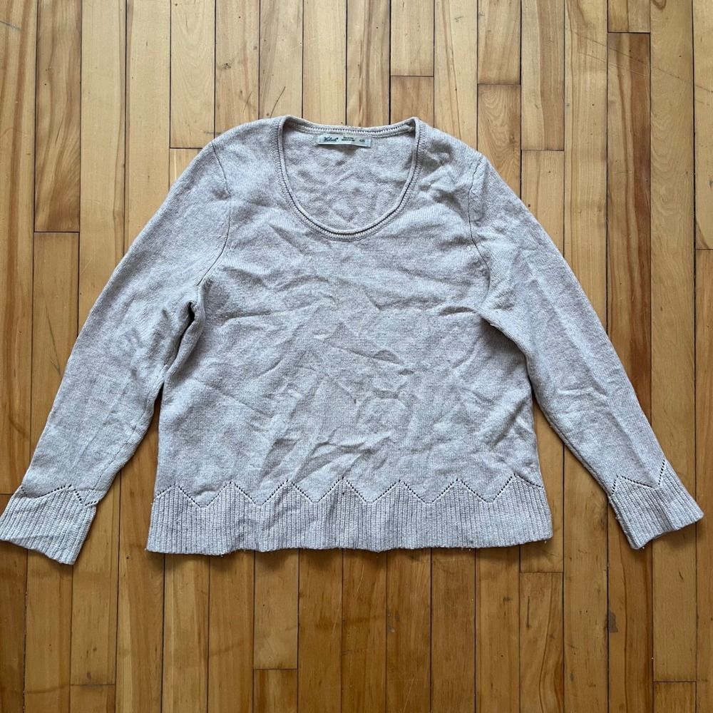 Woolrich Womens Knit Sweater XL TG Beige Scoop Neck Zigzag Hem Casual wool blend